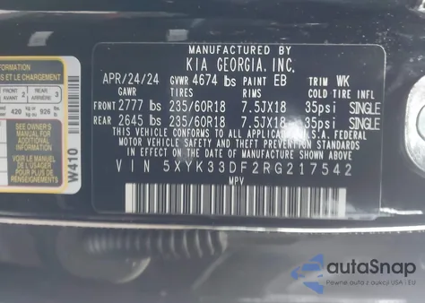 2024 Kia Sportage Ex z USA, uszkodzony, nr VIN 5XYK33DF2RG217542